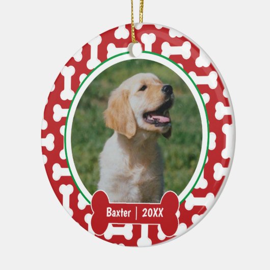 Gepersonaliseerde hond van rode en groene prints keramisch ornament (Links)