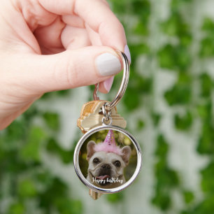 Gepersonaliseerde hond verjaardag sleutelhanger