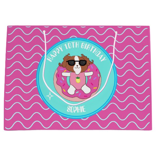 Gepersonaliseerde Hond Verjaardag Zwembad Party Gi Groot Cadeauzakje (Voorkant)