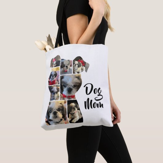 Gepersonaliseerde Hond Vorm Fotocollage Gift Tote Bag (Dichtbij)