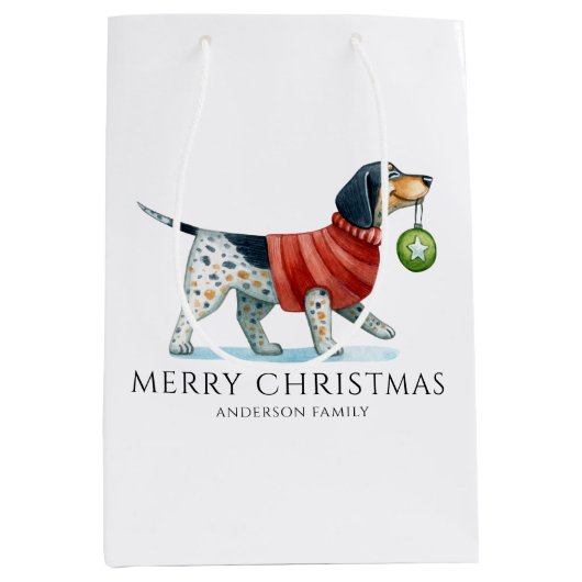Gepersonaliseerde hond Waterverf Kerst Medium Cadeauzakje (Voorkant)