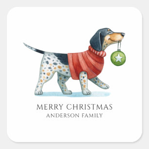 Gepersonaliseerde hond Waterverf Kerst Vierkante Sticker