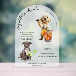 Gepersonaliseerde Hond Wedding Bar Drink Menu Acryl Bord