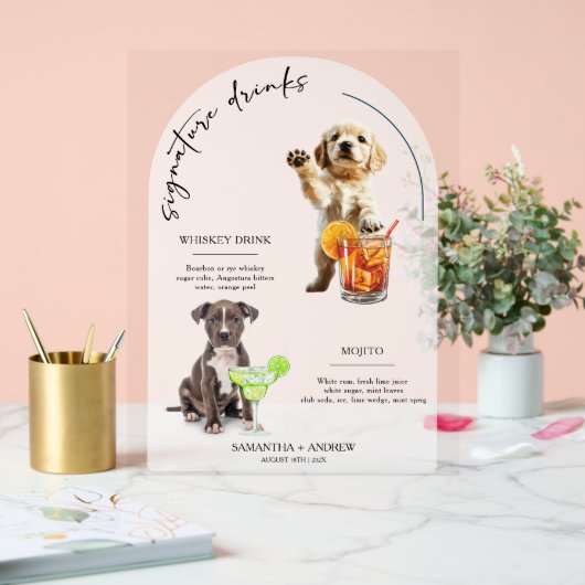 Gepersonaliseerde Hond Wedding Bar Drink Menu Acryl Bord (Huwelijk)