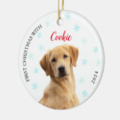 Gepersonaliseerde hondenfoto eerste kerst keramisch ornament (Links)