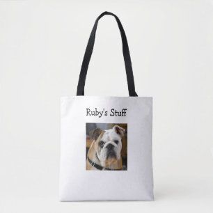 Gepersonaliseerde hondenfoto en naam Canvas tas