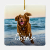 Gepersonaliseerde hondenfoto naam keramisch ornament (Achterkant)