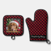 Gepersonaliseerde Hondenfoto Red Buffalo Plaid Ker Ovenwant & Pannenlap Set (Voorkant)