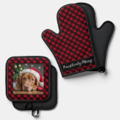 Gepersonaliseerde Hondenfoto Red Buffalo Plaid Ker Ovenwant & Pannenlap Set (Voorkant / Achterkant)