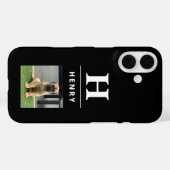 Gepersonaliseerde Hondenfoto Zwart Minimalistische Case-Mate iPhone Case (Achterkant (horizontaal))