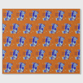 Gepersonaliseerde hondenkunst in Oranje & Blue Dog Cadeaupapier (Vlak)
