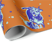 Gepersonaliseerde hondenkunst in Oranje & Blue Dog Cadeaupapier (Rol Hoek)