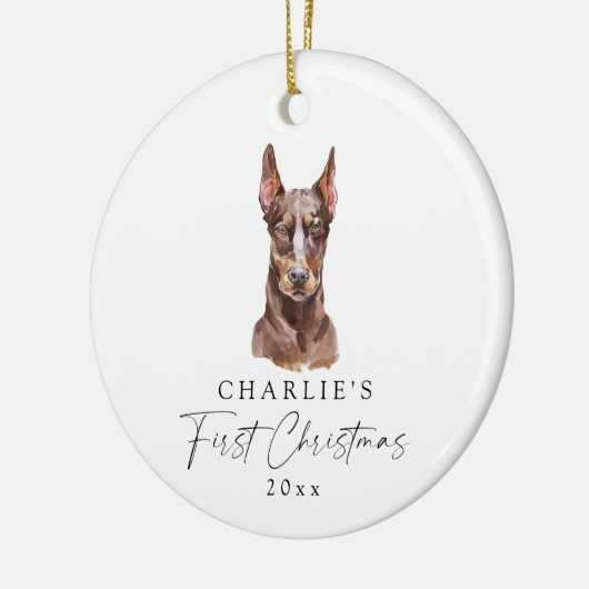 Gepersonaliseerde hondennaam Doberman Mijn eerste  Keramisch Ornament (Links)