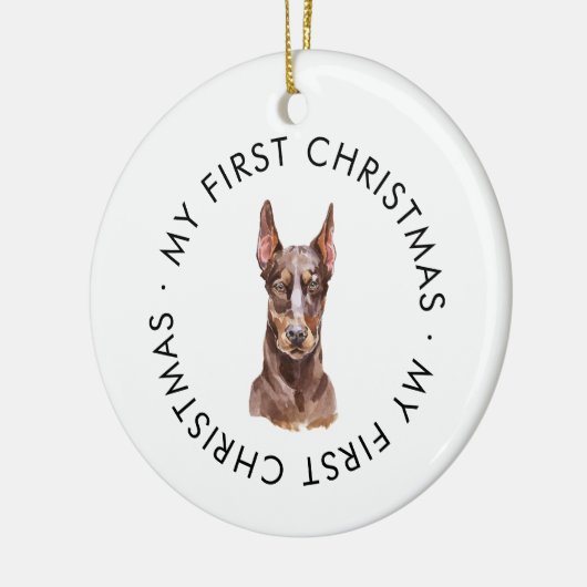 Gepersonaliseerde hondennaam Doberman Mijn eerste  Keramisch Ornament (Links)