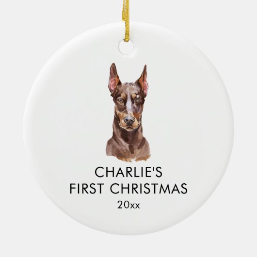 Gepersonaliseerde hondennaam Doberman Mijn eerste  Keramisch Ornament (Achterkant)