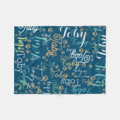 Gepersonaliseerde hondennaam & poten helemaal blau fleece deken (Voorkant (Horizontaal))