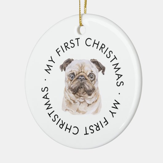 Gepersonaliseerde hondennaam Pug Lover Mijn eerste Keramisch Ornament (Links)