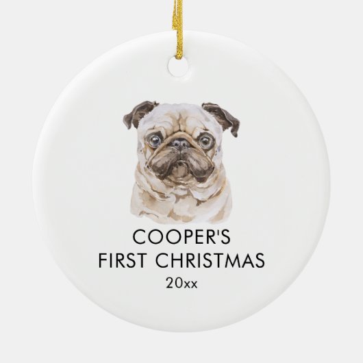 Gepersonaliseerde hondennaam Pug Lover Mijn eerste Keramisch Ornament (Achterkant)