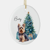 Gepersonaliseerde hondennaam Yorkie met kerstboom Keramisch Ornament (Rechts)