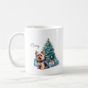 Gepersonaliseerde hondennaam Yorkie met kerstboom Koffiemok