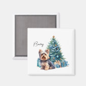 Gepersonaliseerde hondennaam Yorkie met kerstboom Magneet (Voorkant / Achterkant)