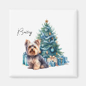 Gepersonaliseerde hondennaam Yorkie met kerstboom Magneet (Voorkant)
