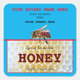 GEPERSONALISEERDE HONEY JAR ETIKETTEN. HOBBY BEEKE VIERKANTE STICKER