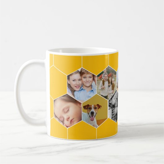 Gepersonaliseerde Honeycomb Family & Pet Photo Mok (Links)