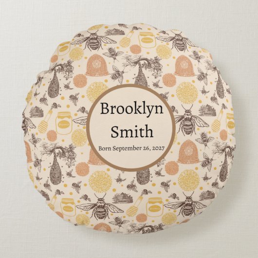 Gepersonaliseerde  Honing Bumblebee Rond Kussen (Voorkant)
