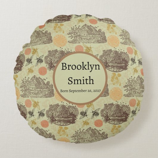 Gepersonaliseerde  Honing Bumblebee Sage Rond Kussen (Voorkant)