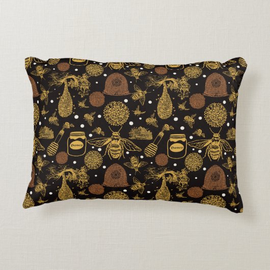 Gepersonaliseerde Honing Bumblebee Zwart Accent Kussen (Achterkant)