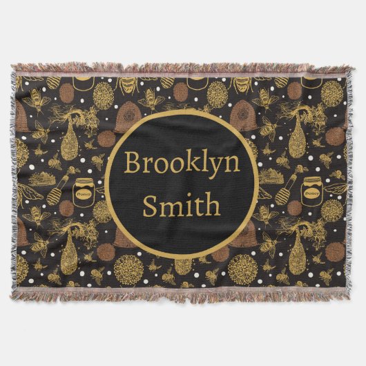 Gepersonaliseerde  Honing Bumblebee Zwart Deken (Voorkant)