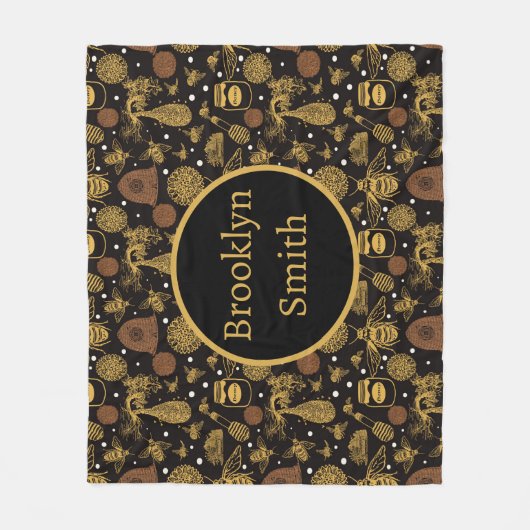 Gepersonaliseerde Honing Bumblebee Zwart Fleece Deken (Voorkant)
