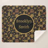 Gepersonaliseerde  Honing Bumblebee Zwart Sherpa Deken (Voorkant (horizontaal))