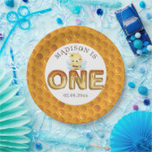 Gepersonaliseerde honingbij eerste verjaardag papieren bordje (Feest)