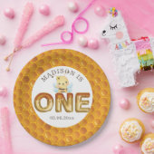 Gepersonaliseerde honingbij eerste verjaardag papieren bordje (Feest)