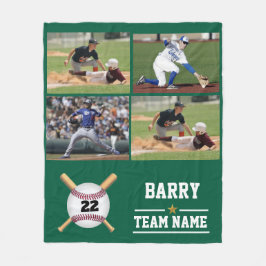 Gepersonaliseerde Honkbal 4 Foto Collage Naam Team Fleece Deken
