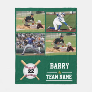 Gepersonaliseerde Honkbal 4 Foto Collage Naam Team Fleece Deken