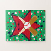 Gepersonaliseerde honkbal bats bal en sterren legpuzzel (Horizontaal)