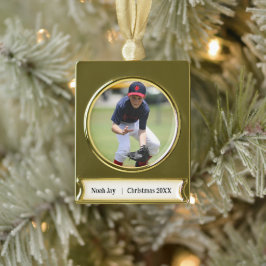 Gepersonaliseerde Honkbal Foto Ornament – Gouden T Verguld Banner Ornament