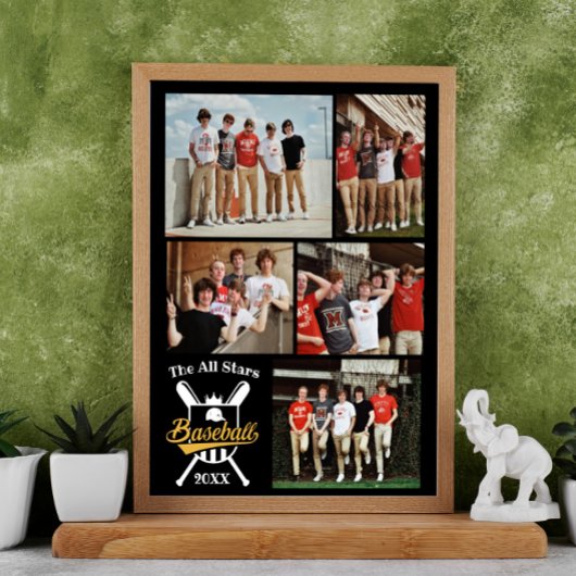 Gepersonaliseerde honkbal Fotocollage Naam Team # Poster