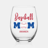 Gepersonaliseerde honkbal moeder naam wijnglas zonder voet (Voorkant)
