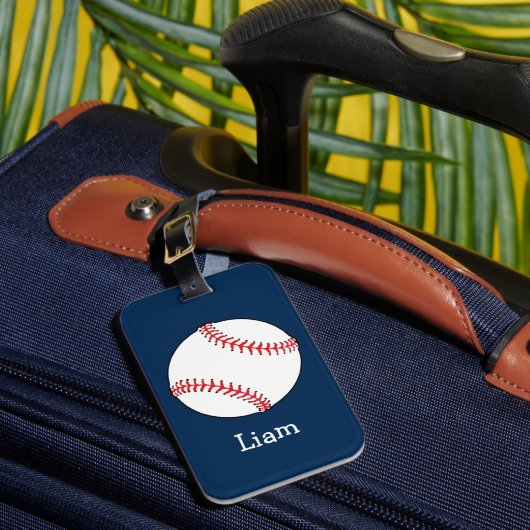 Gepersonaliseerde honkbal op Blue Kinder Boys Bagagelabel (Voorkant Insitu 1)