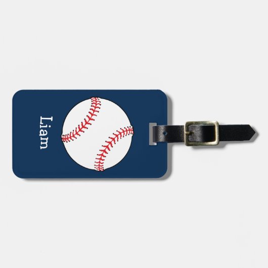 Gepersonaliseerde honkbal op Blue Kinder Boys Bagagelabel (Voorkant horizontaal)