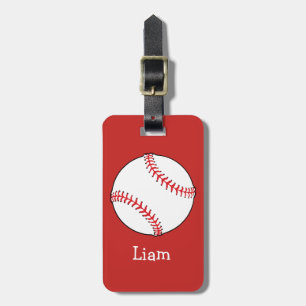 Gepersonaliseerde honkbal op Rode Kinder Jongens Bagagelabel