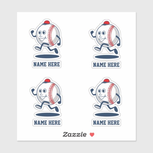 Gepersonaliseerde honkbal softbal Cartoon naam Sticker (Vel)