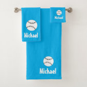 Gepersonaliseerde Honkbal Sport blauw en wit Bad Handdoek (Insitu)
