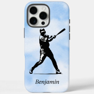 Gepersonaliseerde honkbalspeler Silhouette Blue Sk iPhone 16 Pro Max Hoesje