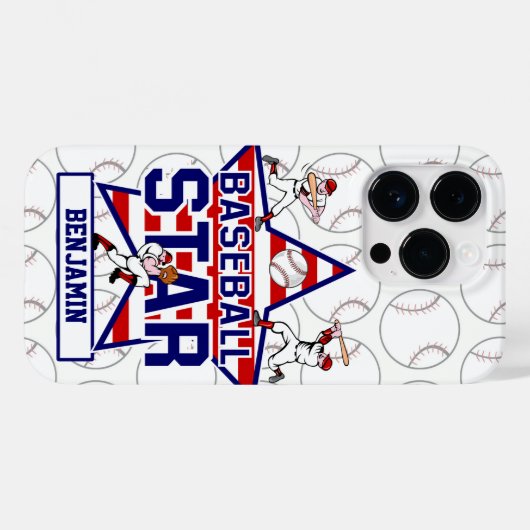 Gepersonaliseerde honkbalster en strepen Case-Mate iPhone case (Achterkant (horizontaal))