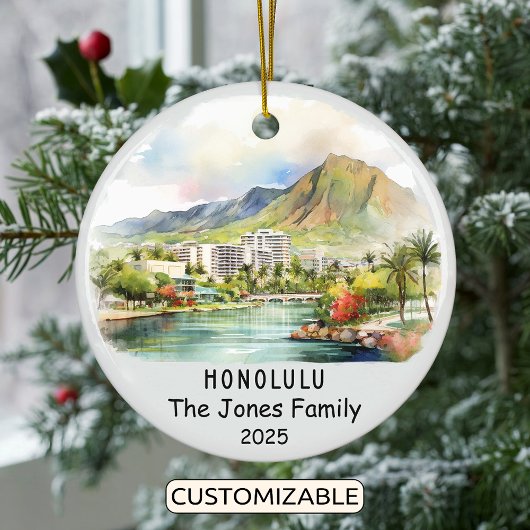 Gepersonaliseerde Honolulu Ornament, Hawaï Keramisch Ornament